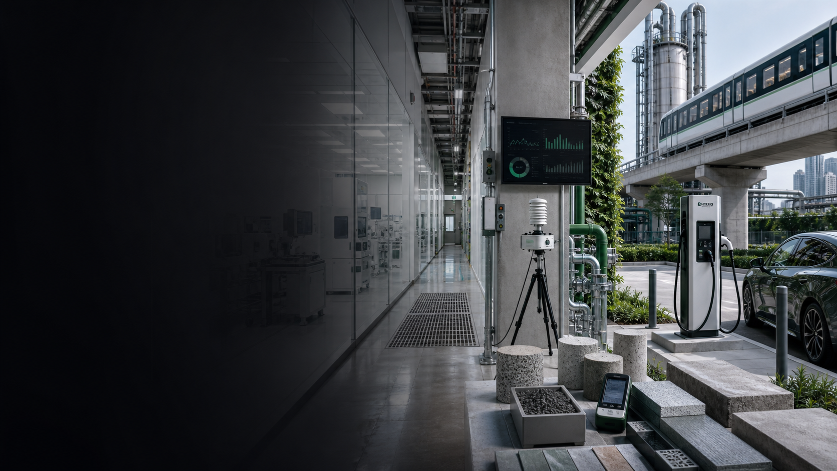 Industrial cleanroom, rail, electric mobility and measurement systems representing Enerstay service sectors